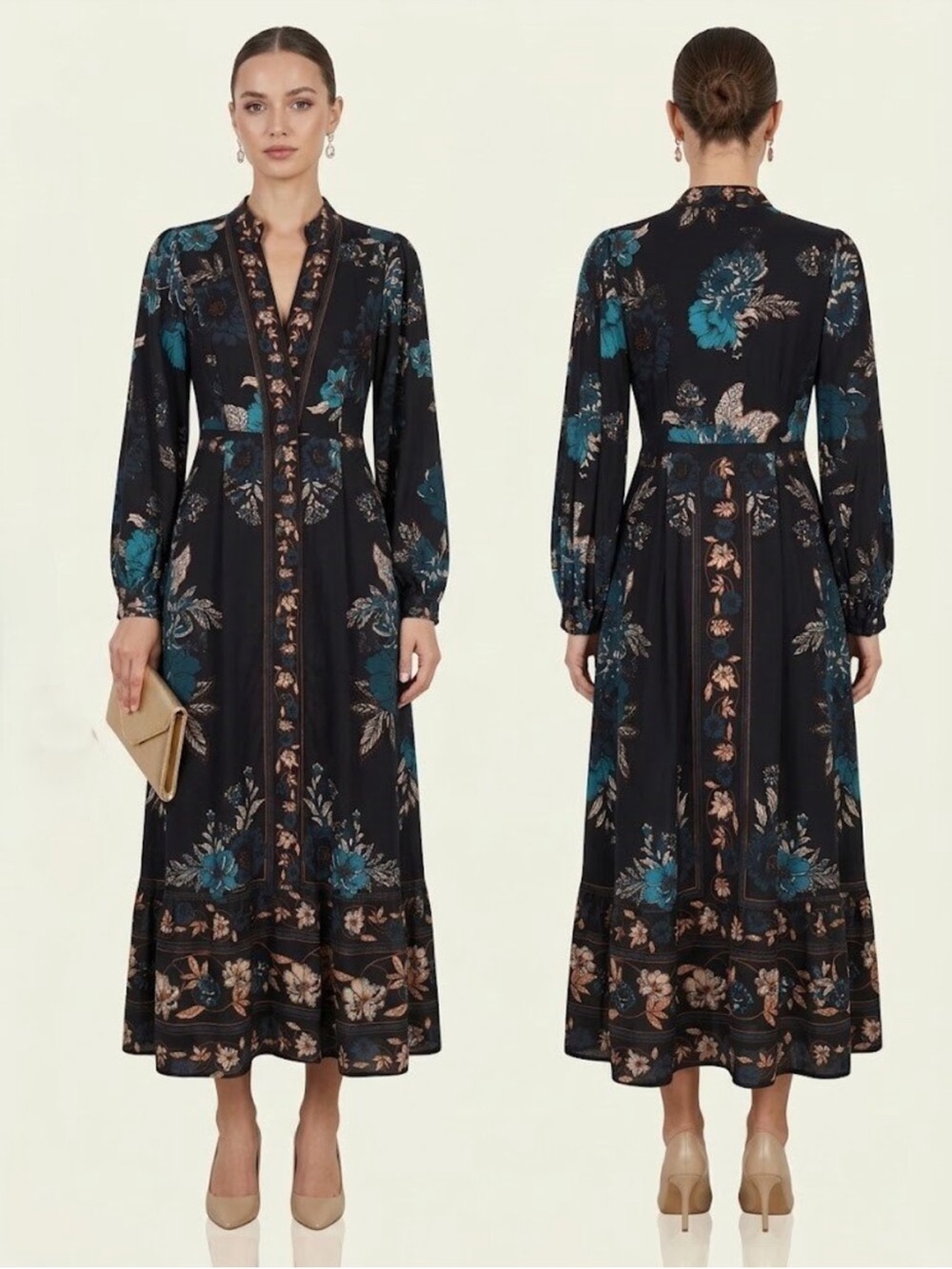 CAROLINE CONSTAS BLOSSOM TAPESTRY MIDI/MAXI DRESS Long Sleeves Small (Farm Rio